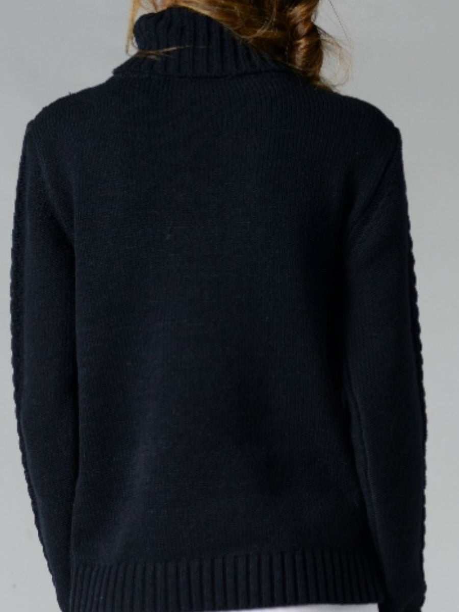 Cable-Knit Turtleneck Long Sleeve Sweater