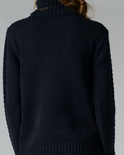 Cable-Knit Turtleneck Long Sleeve Sweater