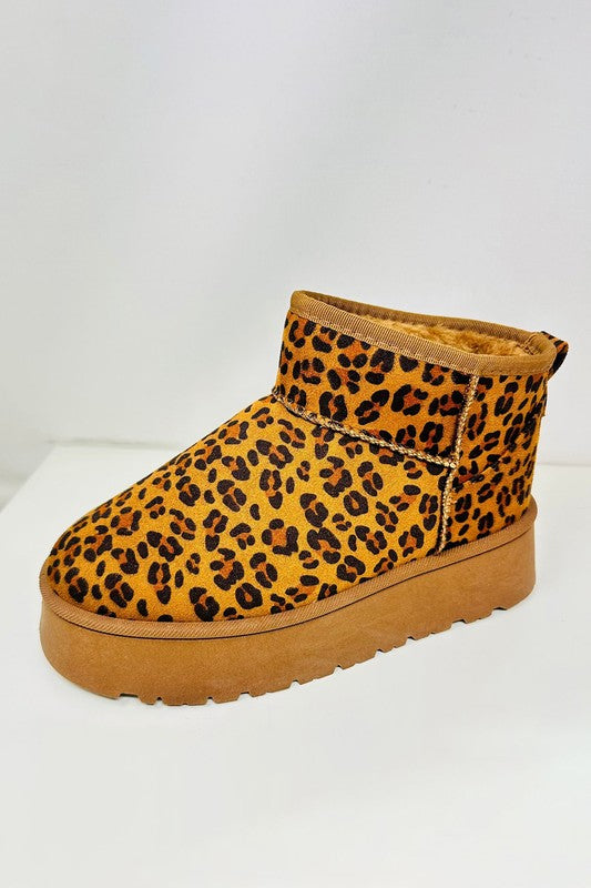 WILD DIVA Leopard Suede Round Toe Platform Booties - Opulent Empire