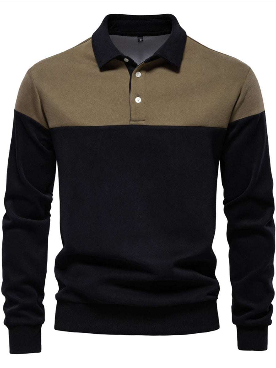 Men's Collared Neck Contrast Long Sleeve Polo - Opulent Empire