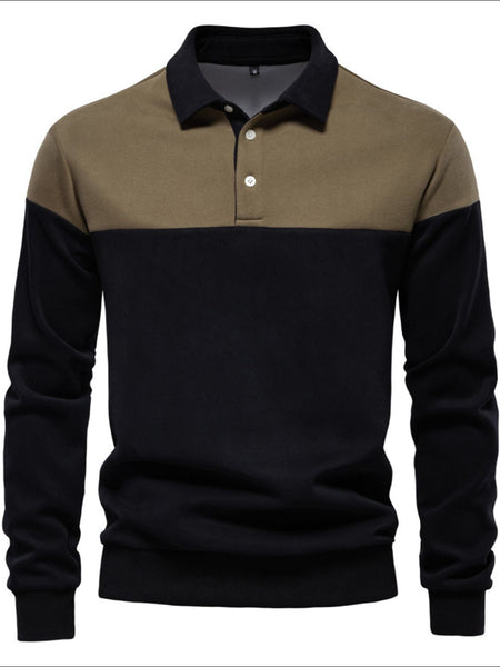 Men's Collared Neck Contrast Long Sleeve Polo - Opulent Empire