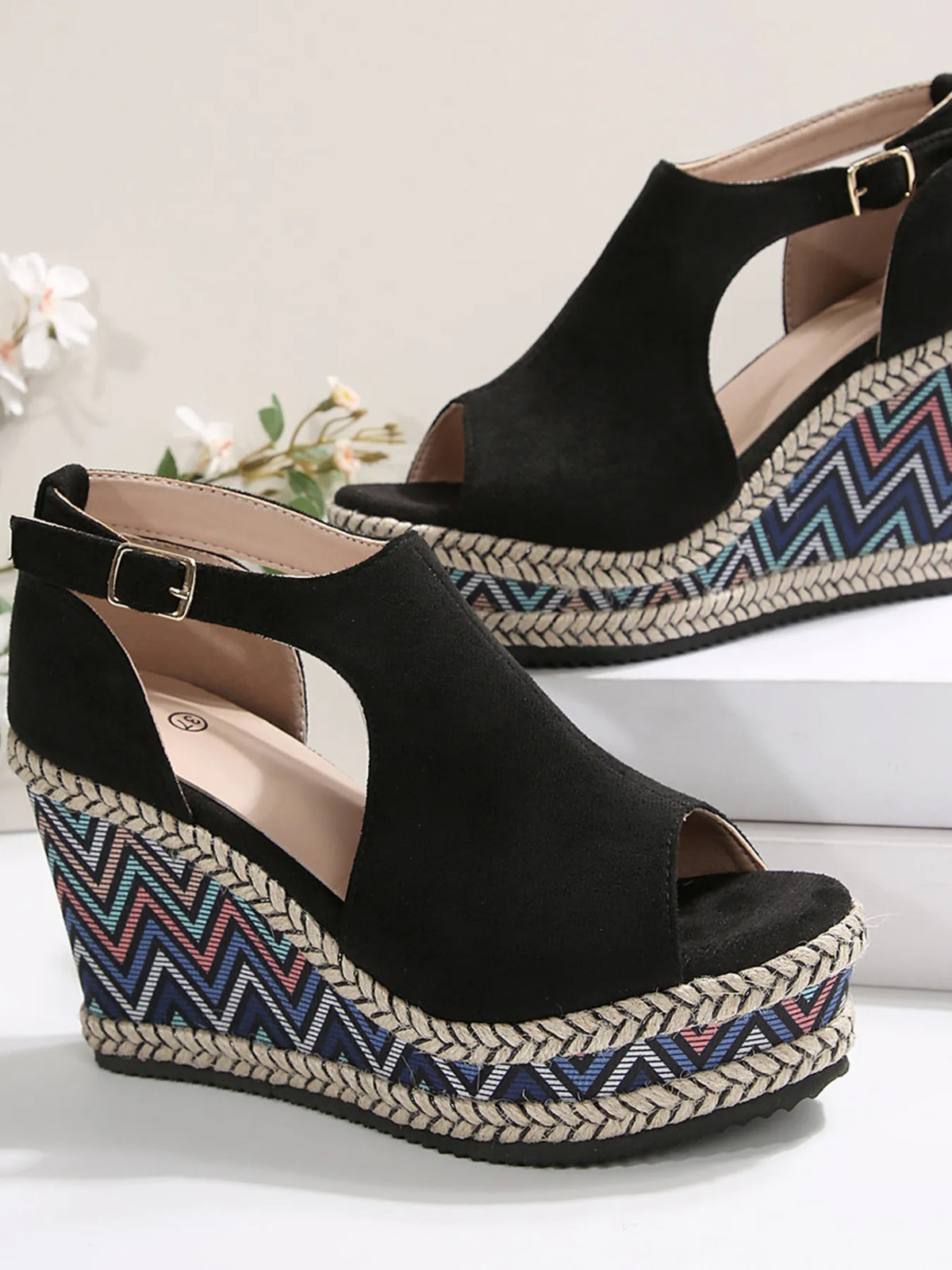 Marlowe Fiorenza — Cutout Platform Wedge Sandals Black Fashion Footwear, alternate view 2
