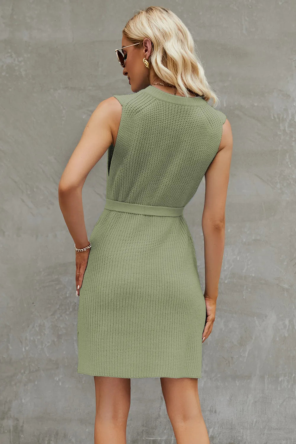 Hollis Bellamy — Tied Round Neck Sleeveless Sweater Dress, alternate view 12