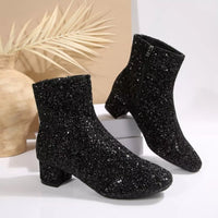 Bellamy Fiorenza — Sequin Block Heels Boots Fashion Footwear, alternate view 6