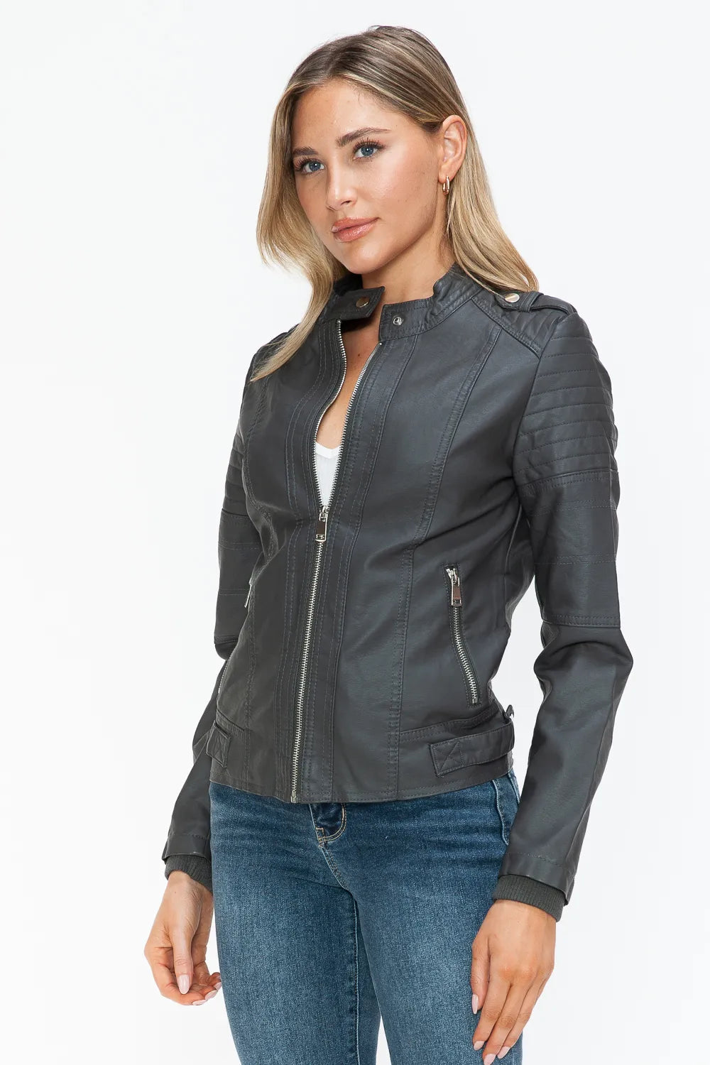 Jules Rosetti — Snobbish PU Leather Biker Jacket with Side Zip Pockets, alternate view 11