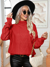 Onyx Rousseau — Turtleneck Cable-Knit Long Sleeve Sweater