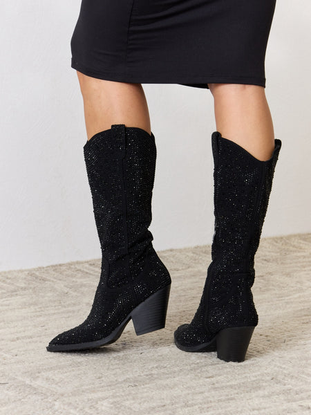Forever Link Rhinestone Knee High Cowboy Boots - Opulent Empire