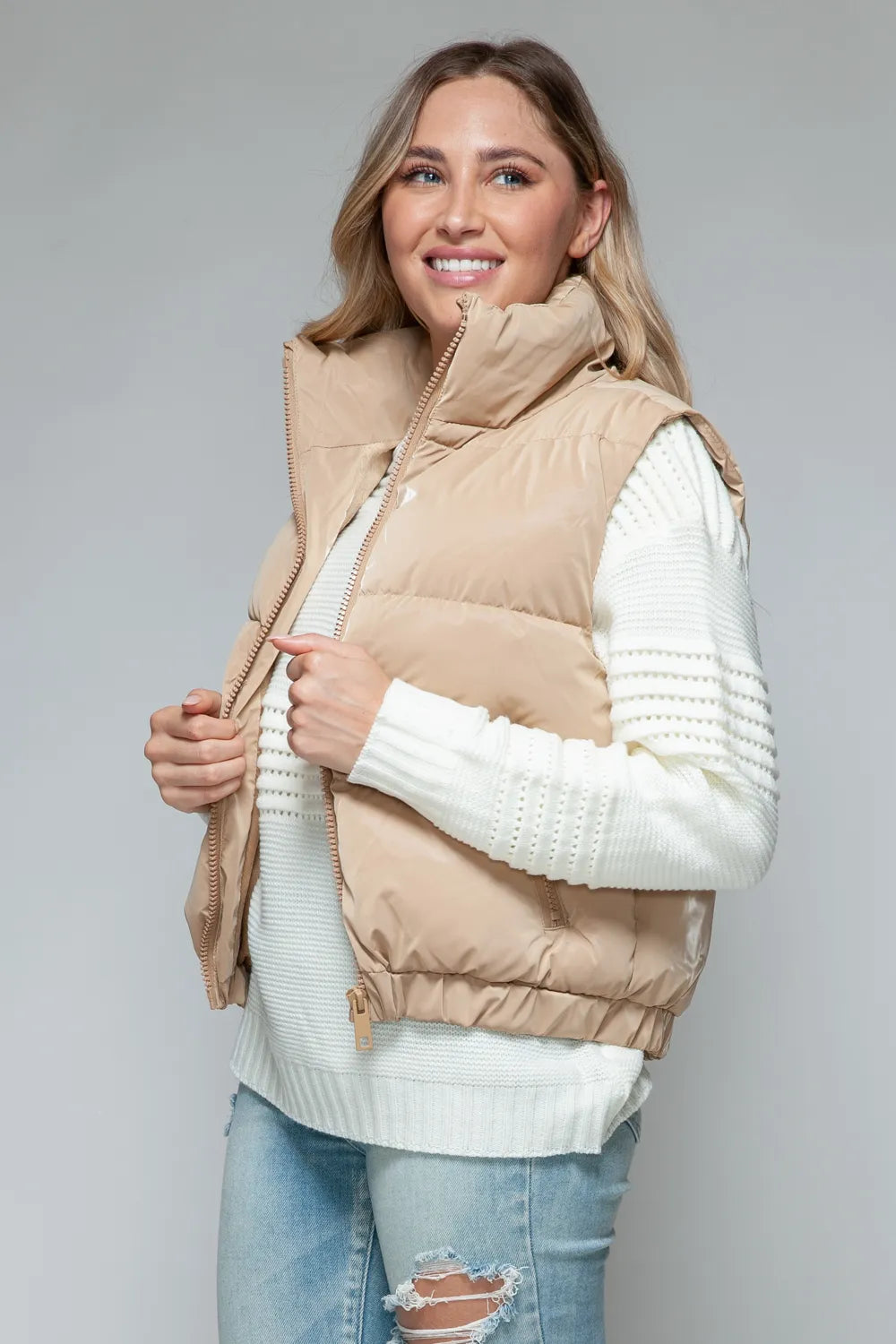 Arden Rosetti — Snobbish Fine Fur Lining Quilted Vest Iced Coffee Coat or Jacket, alternate view 4