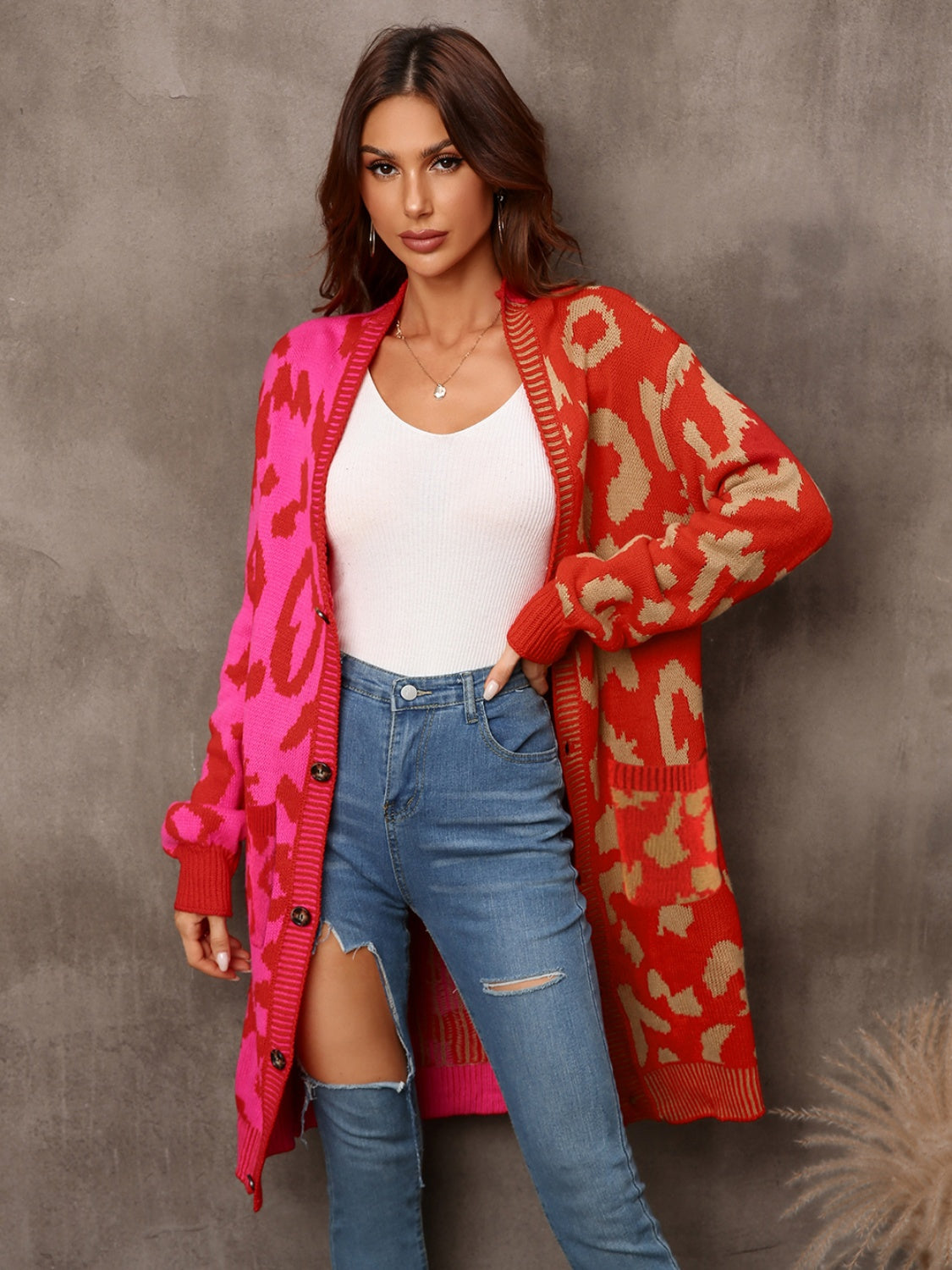 Indigo Rivière — Angel Wings Leopard Button Down Longline Cardigan, alternate view 4