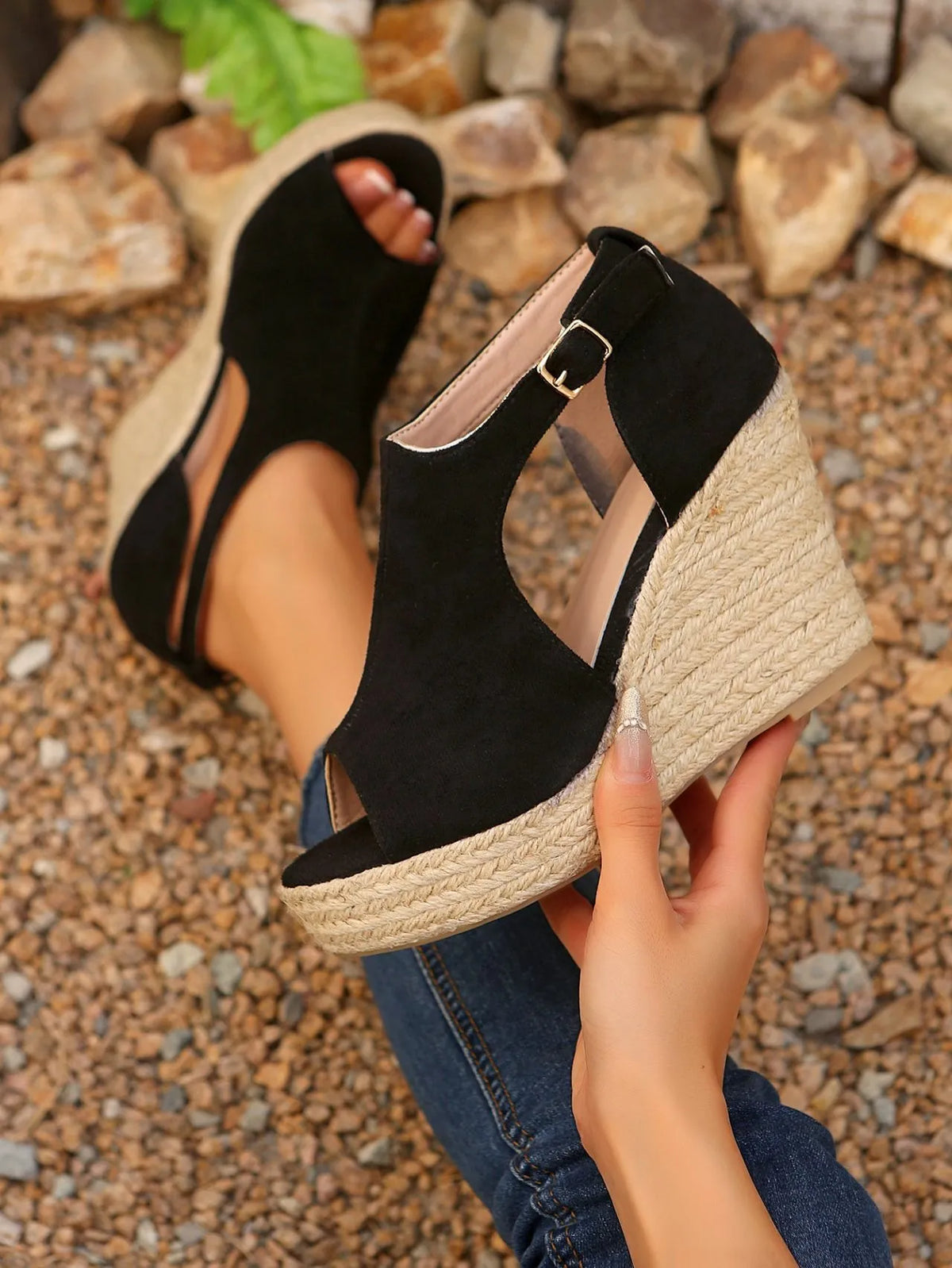 Ivory Fiorenza — Espadrille Wedge Sandals with Ankle Strap Black Fashion Footwear, alternate view 5