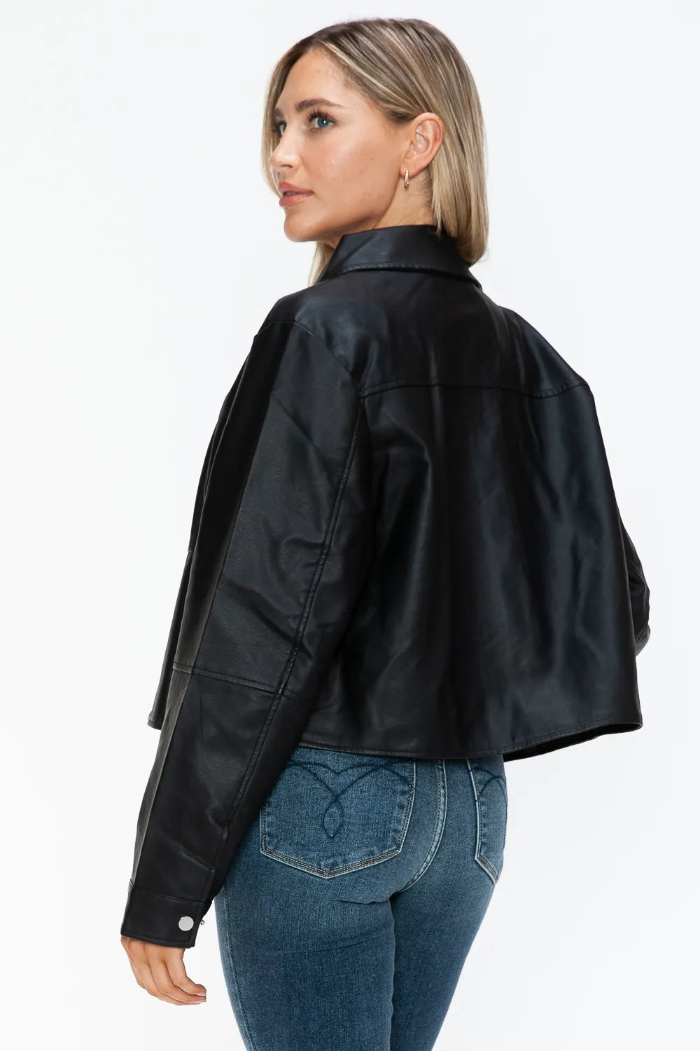 Rain Saint-Clair — Snobbish Snap Down Long Sleeve PU Leather Jacket, alternate view 3