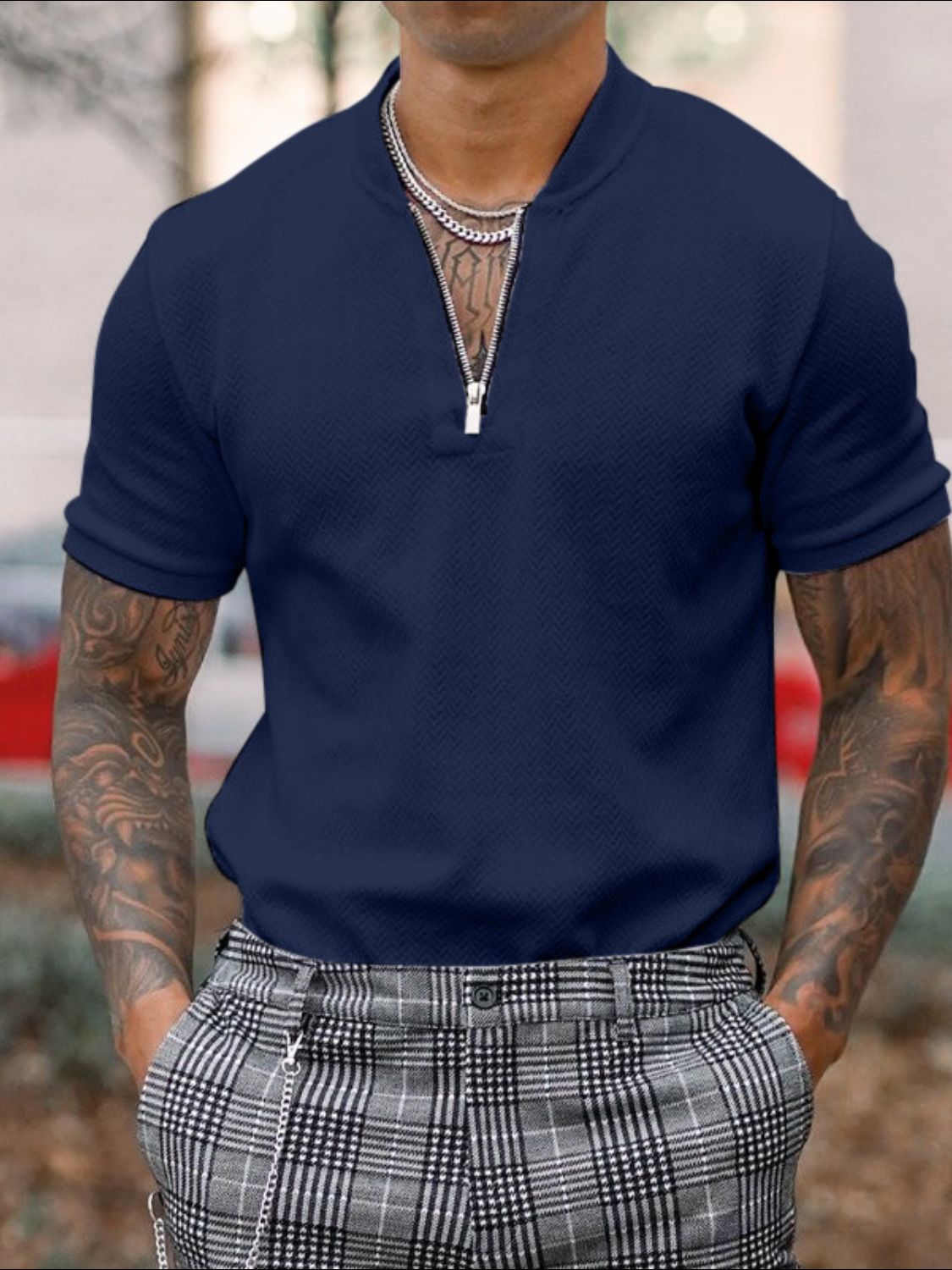 Ignatius — Men's Full Size Baseball Collar Solid Polo Plus Size, alternate view 6
