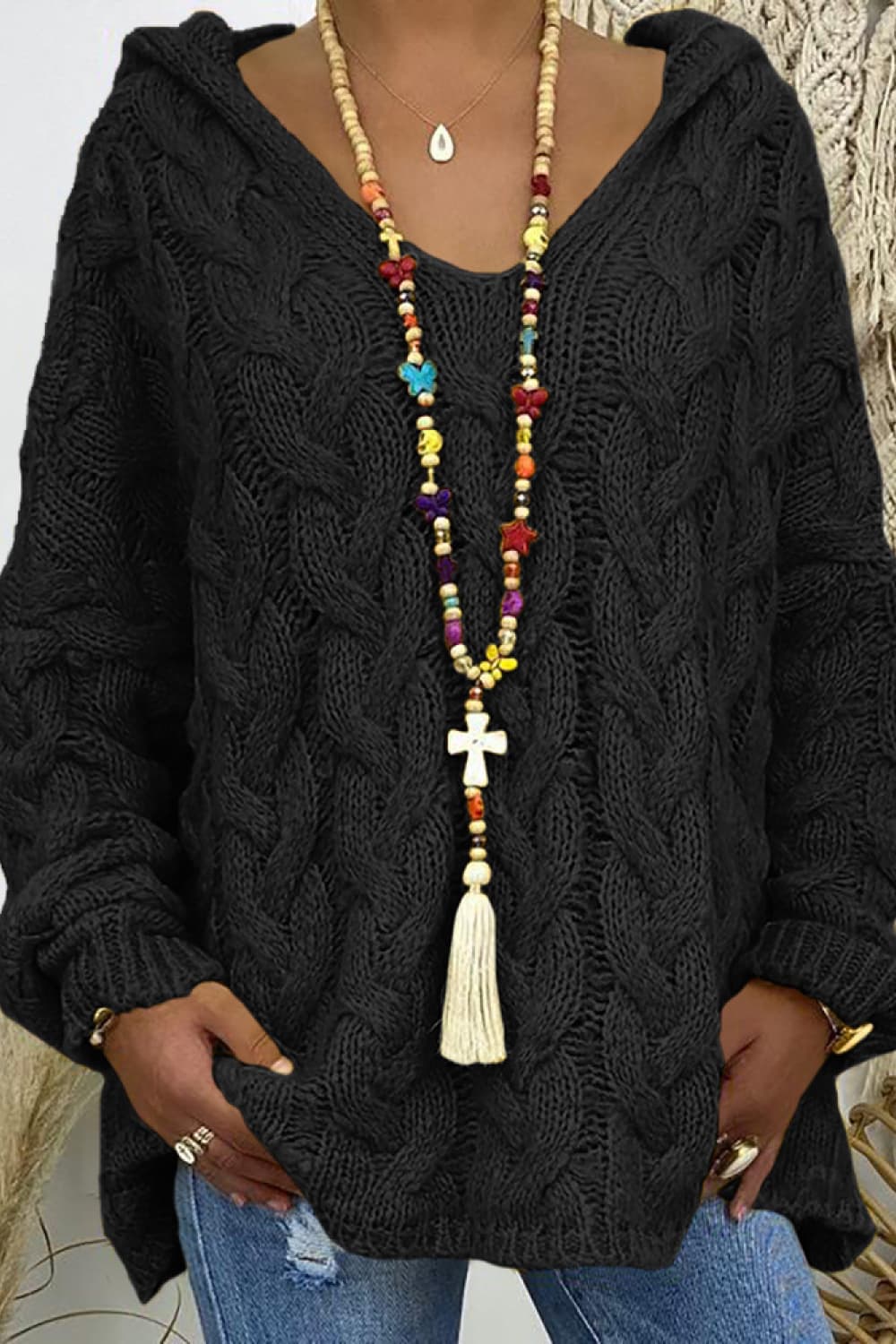 Winter Rivière — Cable-Knit Hooded Sweater, alternate view 5