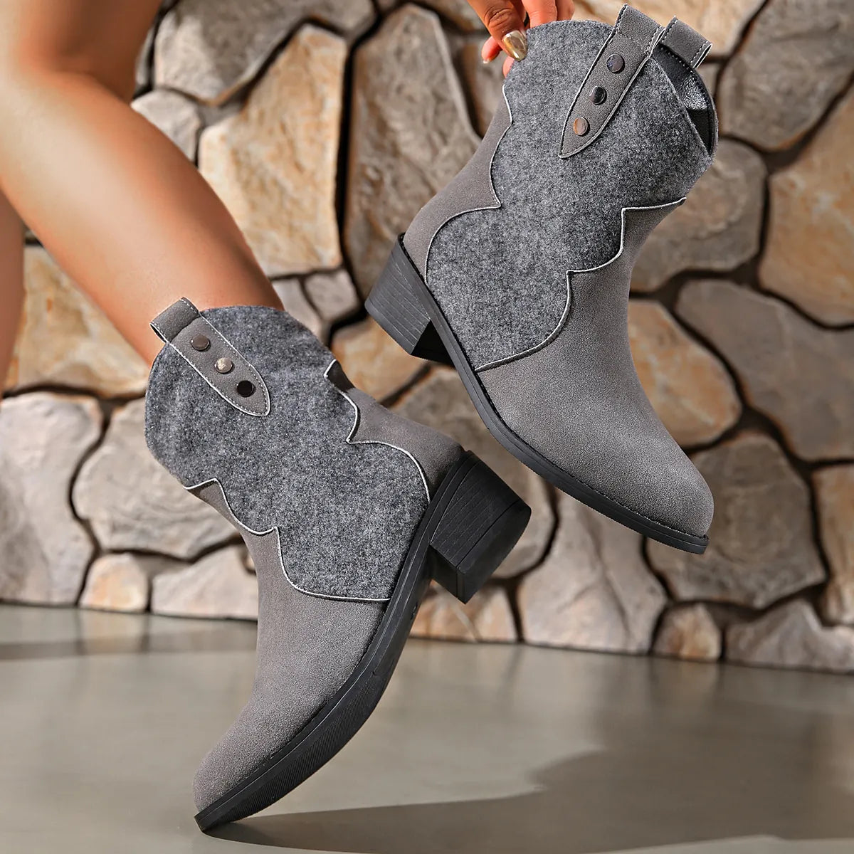 Bellamy Saint-Clair — Round Toe Block Heels Boots Fashion Footwear, alternate view 11