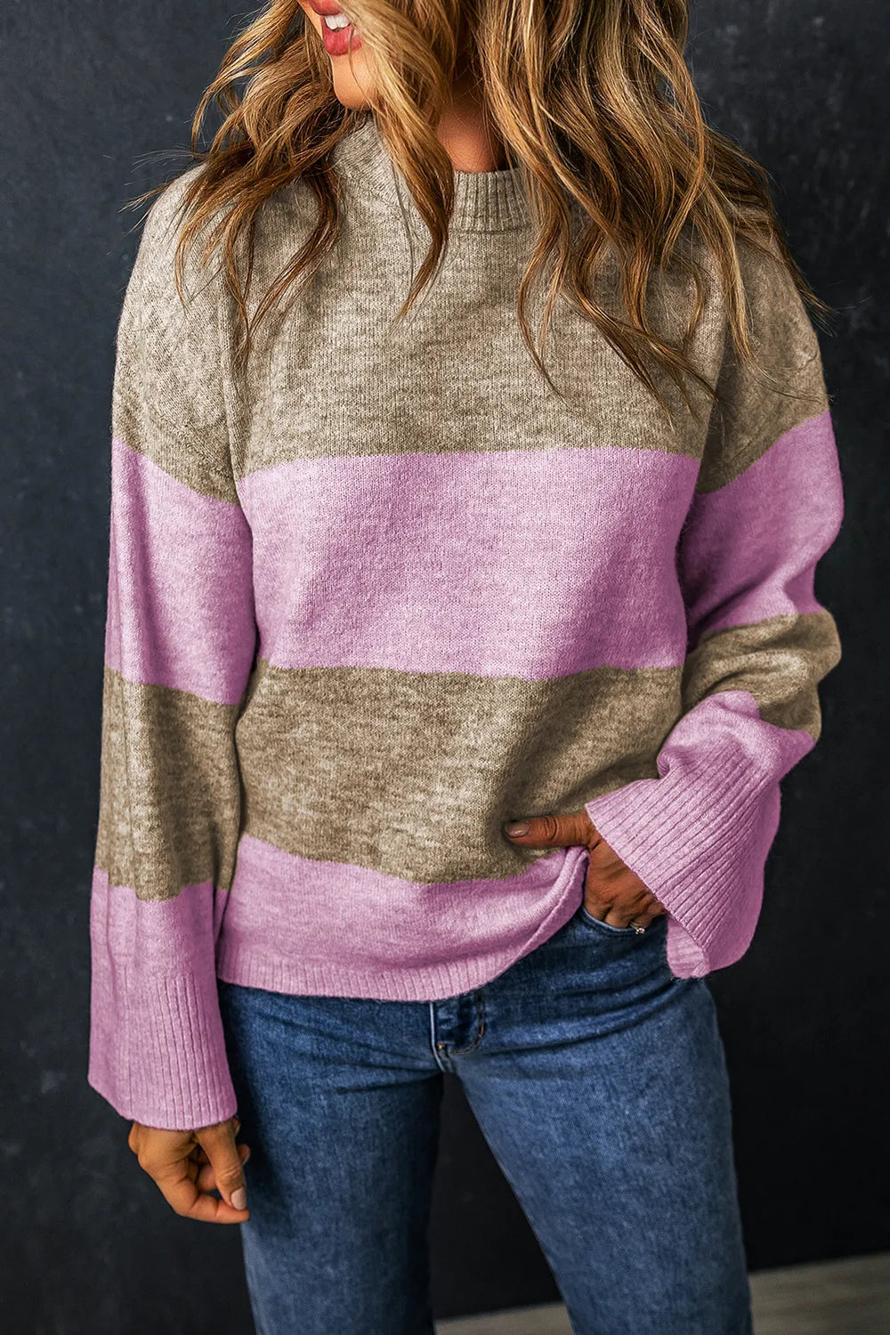 Onyx Bellamy — Color Block Round Neck Long Sleeve Sweater