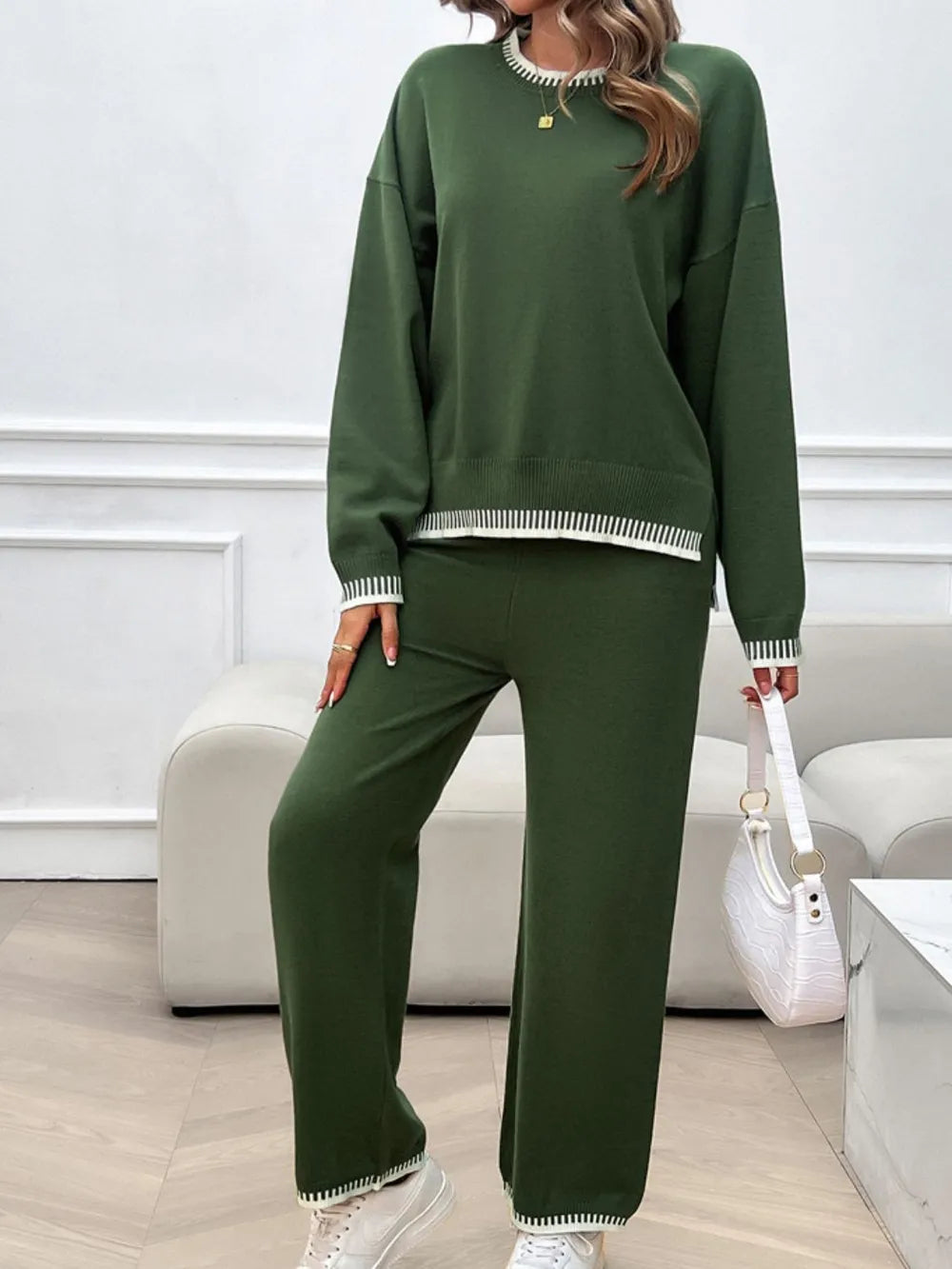 Marlowe Valmont — Devine Round Neck Dropped Shoulder Top and Pants Sweater Set, alternate view 12