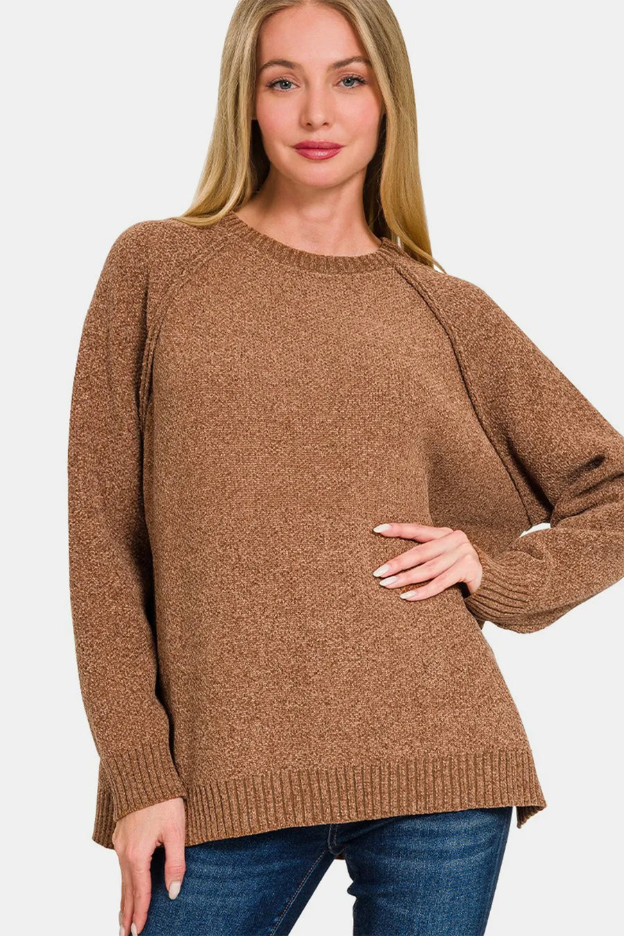 Hollis Moreau — Zenana Side Slit Raglan Sleeve Sweater