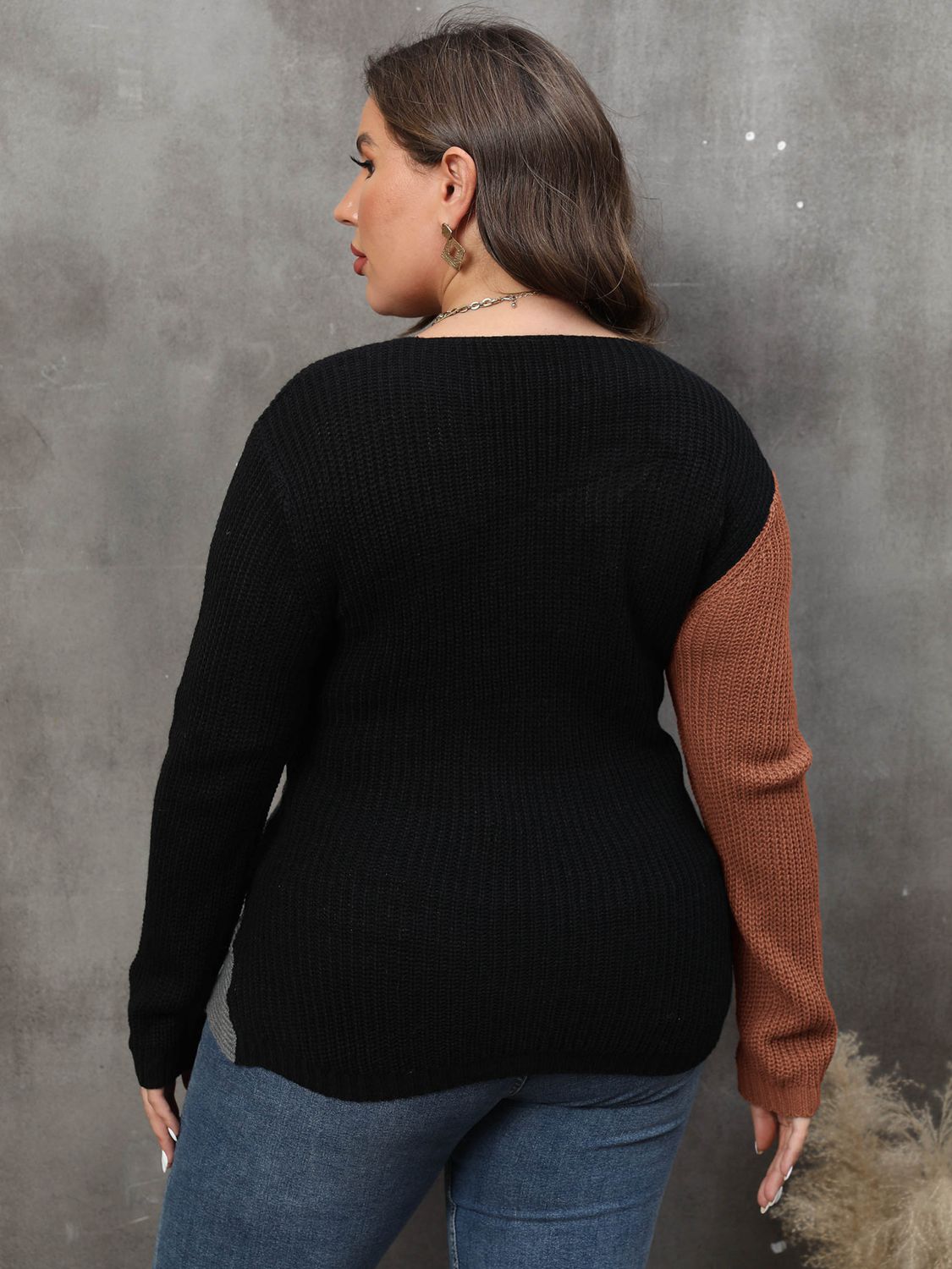 Aster Rousseau — Plus Size Two-Tone Surplice Neck Sweater, alternate view 9