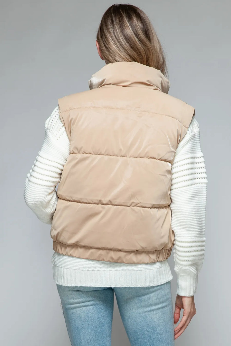 Arden Rosetti — Snobbish Fine Fur Lining Quilted Vest Iced Coffee Coat or Jacket, alternate view 2