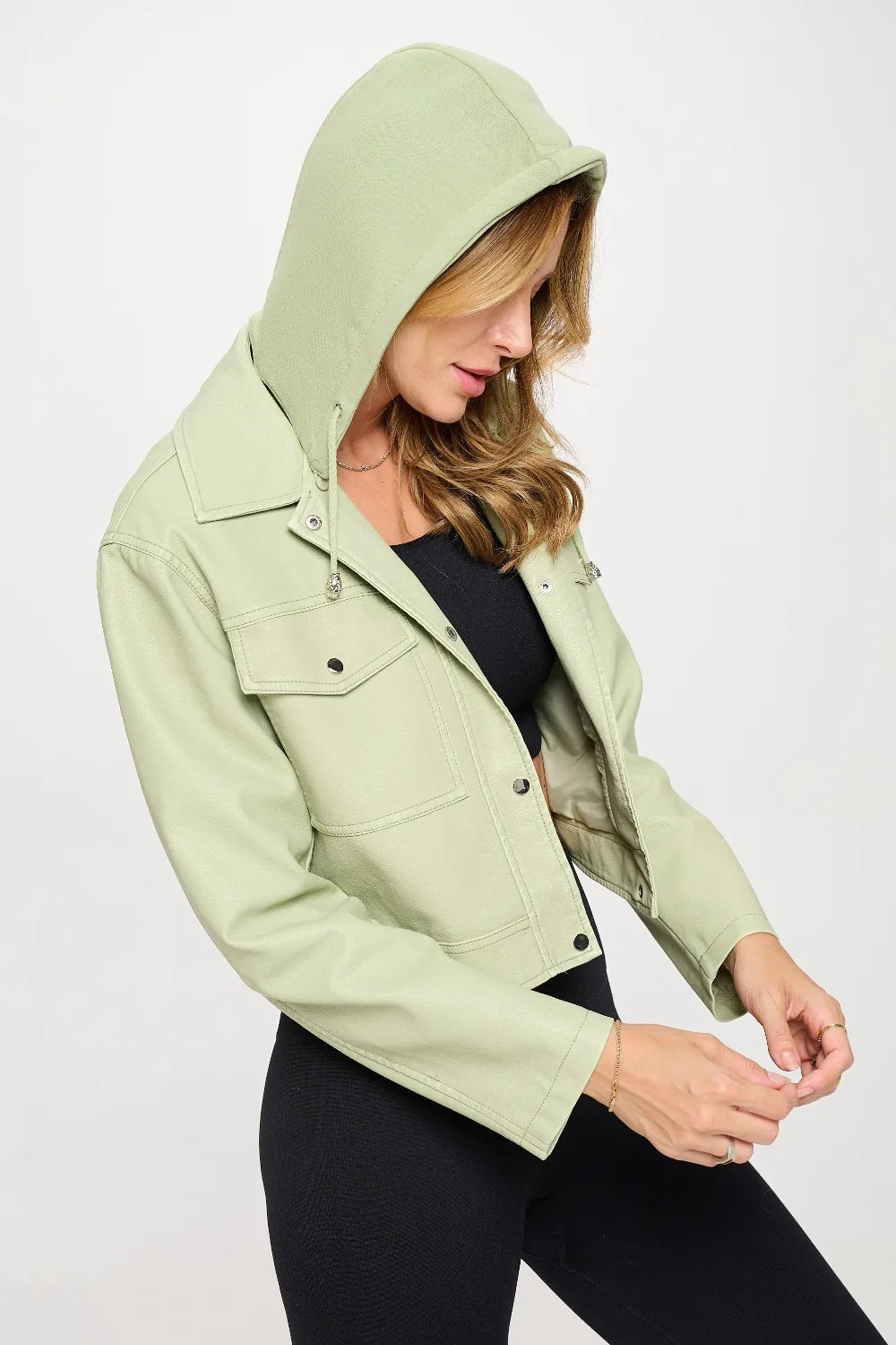 Sage Saint-Clair — Coalition LA Snap Down Cropped Hooded Jacket, alternate view 3