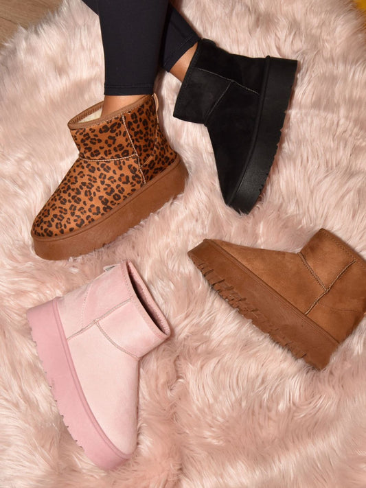 WILD DIVA Thermal Furry Leopard Platform Booties - Opulent Empire