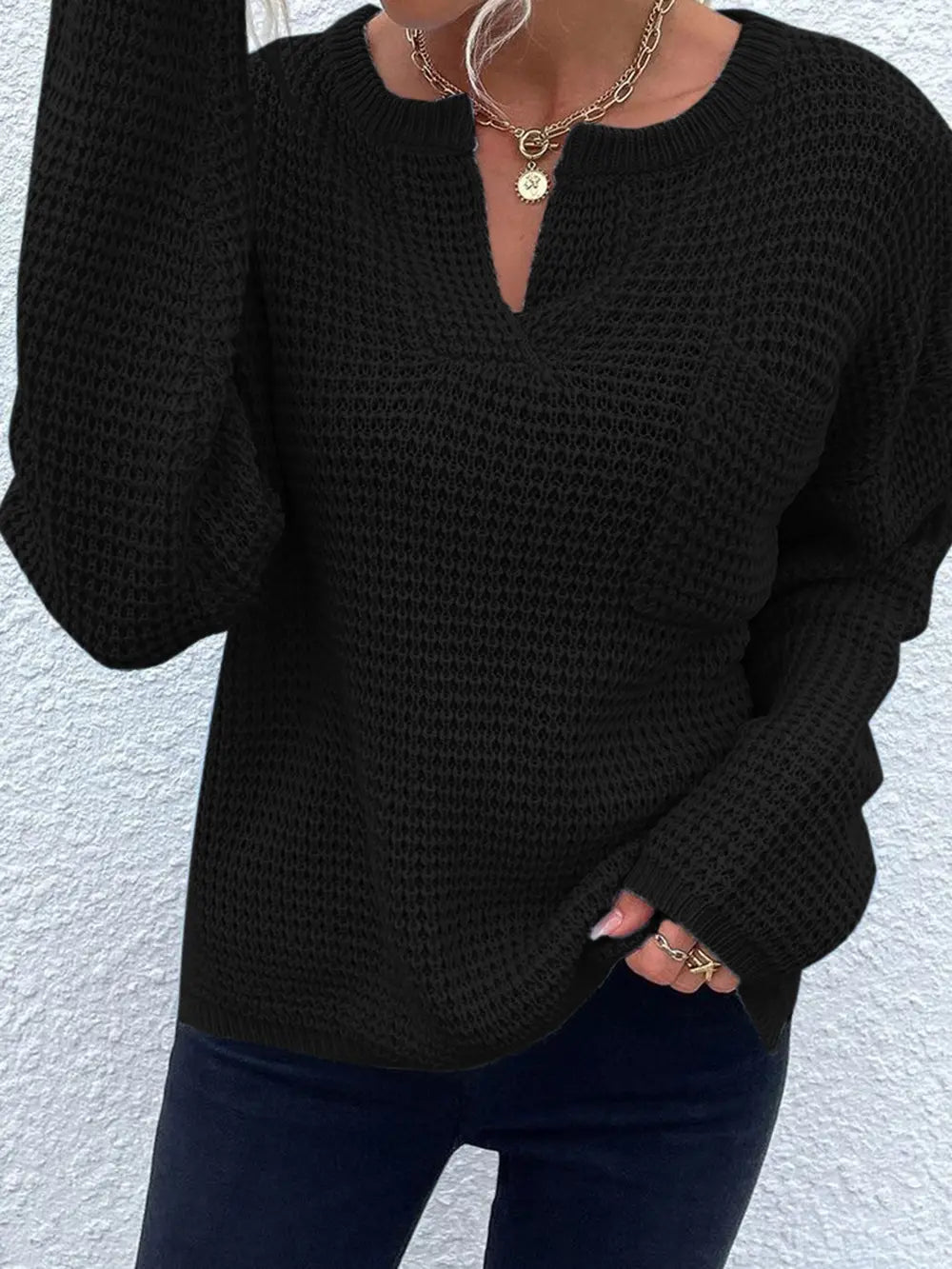 Indigo Rousseau — Notched Long Sleeve Sweater, alternate view 5