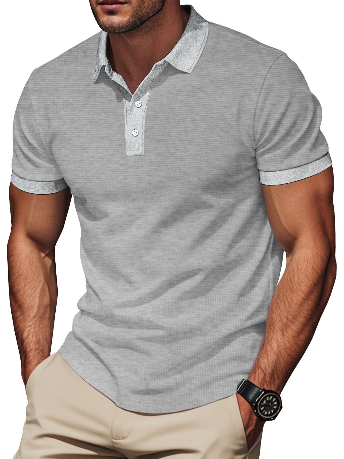 Xavier — Men's Full Size Short Sleeve Collared Polo Plus Size Men's Tailored Shorts, alternate view 3