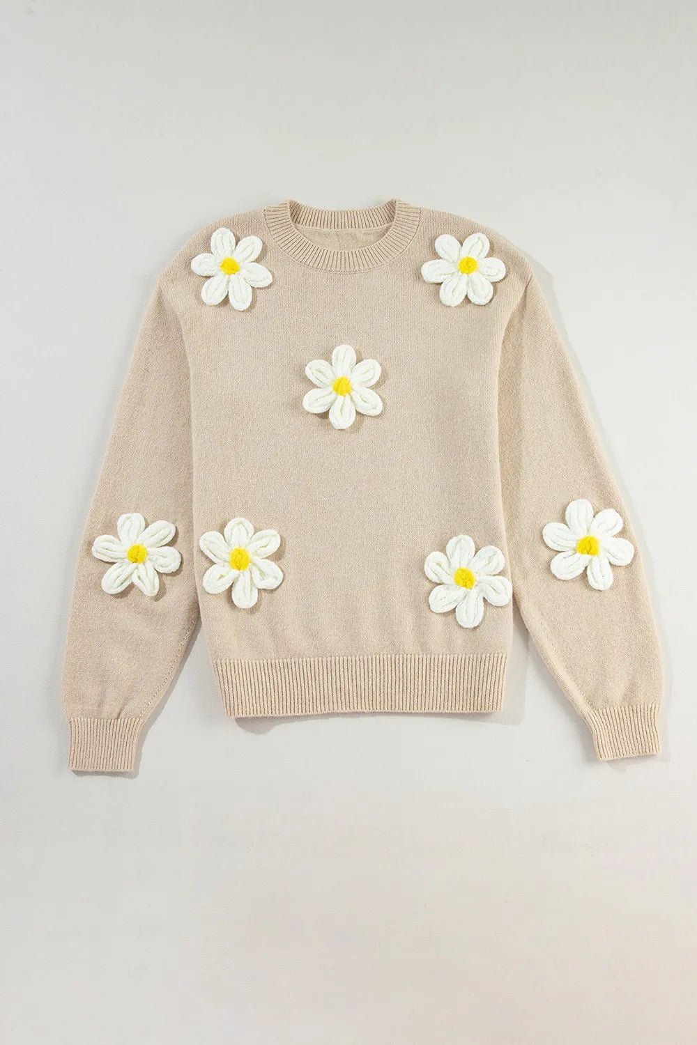 Rowan Delacroix — Crochet Flower Round Neck Long Sleeve Sweater, alternate view 9