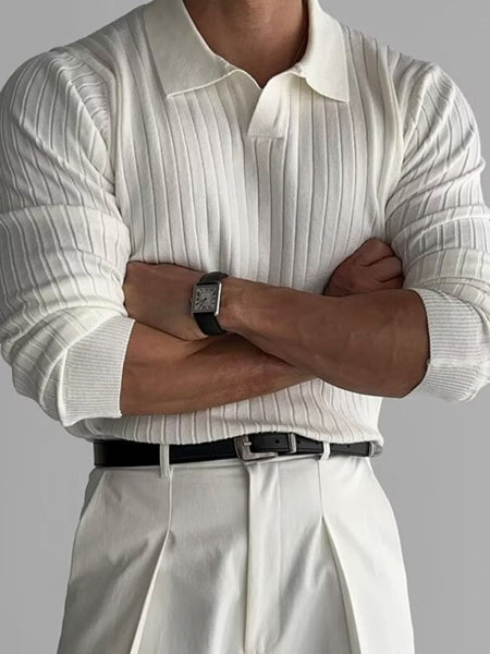 Men's Plus Size Collared Neck Long Sleeve Polo - Opulent Empire