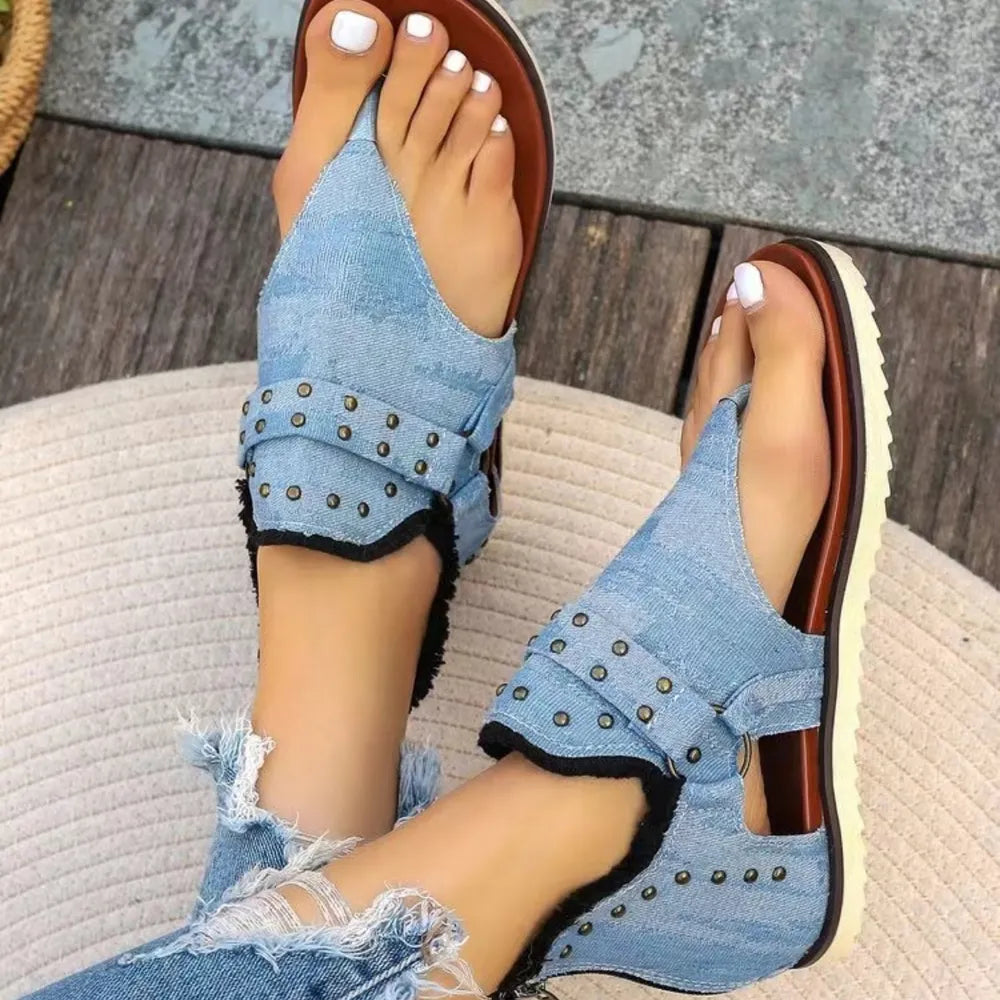 Nova Venturi — Studded Raw Hem Flat Sandals Fashion Footwear, alternate view 4