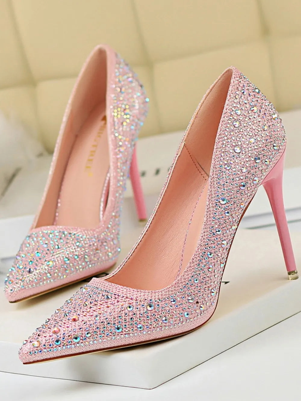 Onyx Rosetti — Point Toe Rhinestone Decor Stiletto Pumps Fashion Footwear, alternate view 3