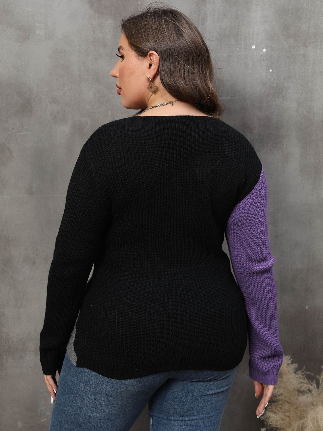 Aster Rousseau — Plus Size Two-Tone Surplice Neck Sweater, alternate view 2