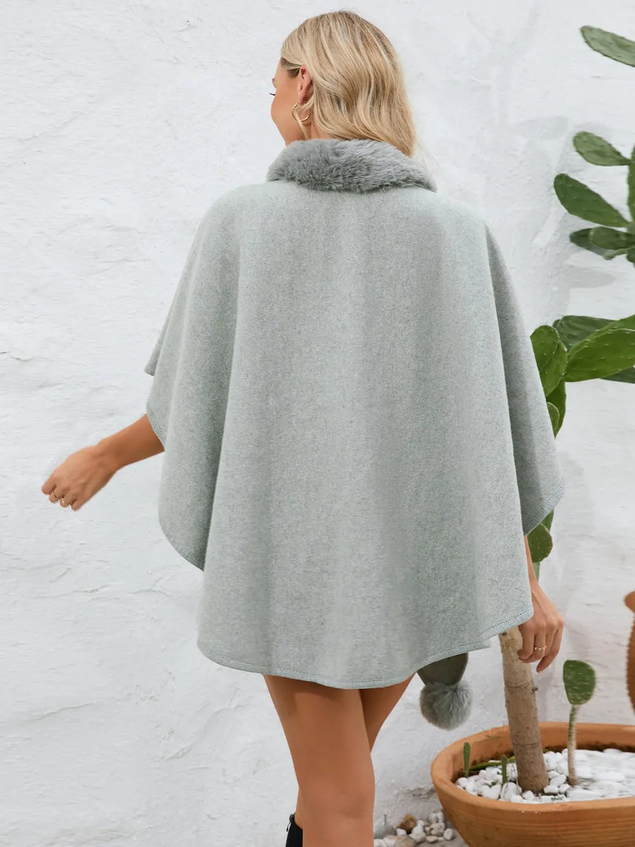 Ellis Versailles — Fuzzy Trim Open Front Poncho, alternate view 2