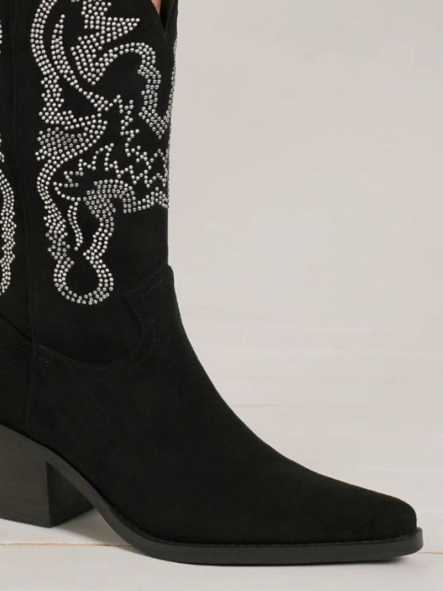 Beast Fashion Rhinestone Detail Point Toe Boots - Opulent Empire