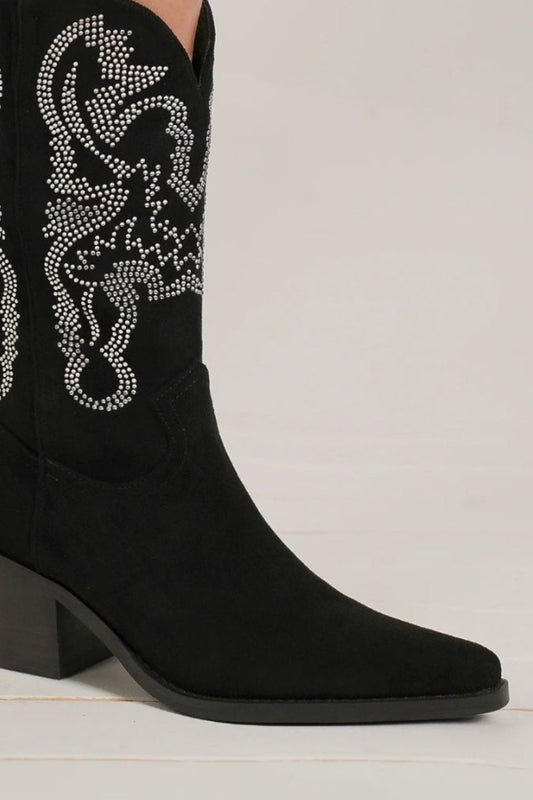 Beast Fashion Rhinestone Detail Point Toe Boots - Opulent Empire