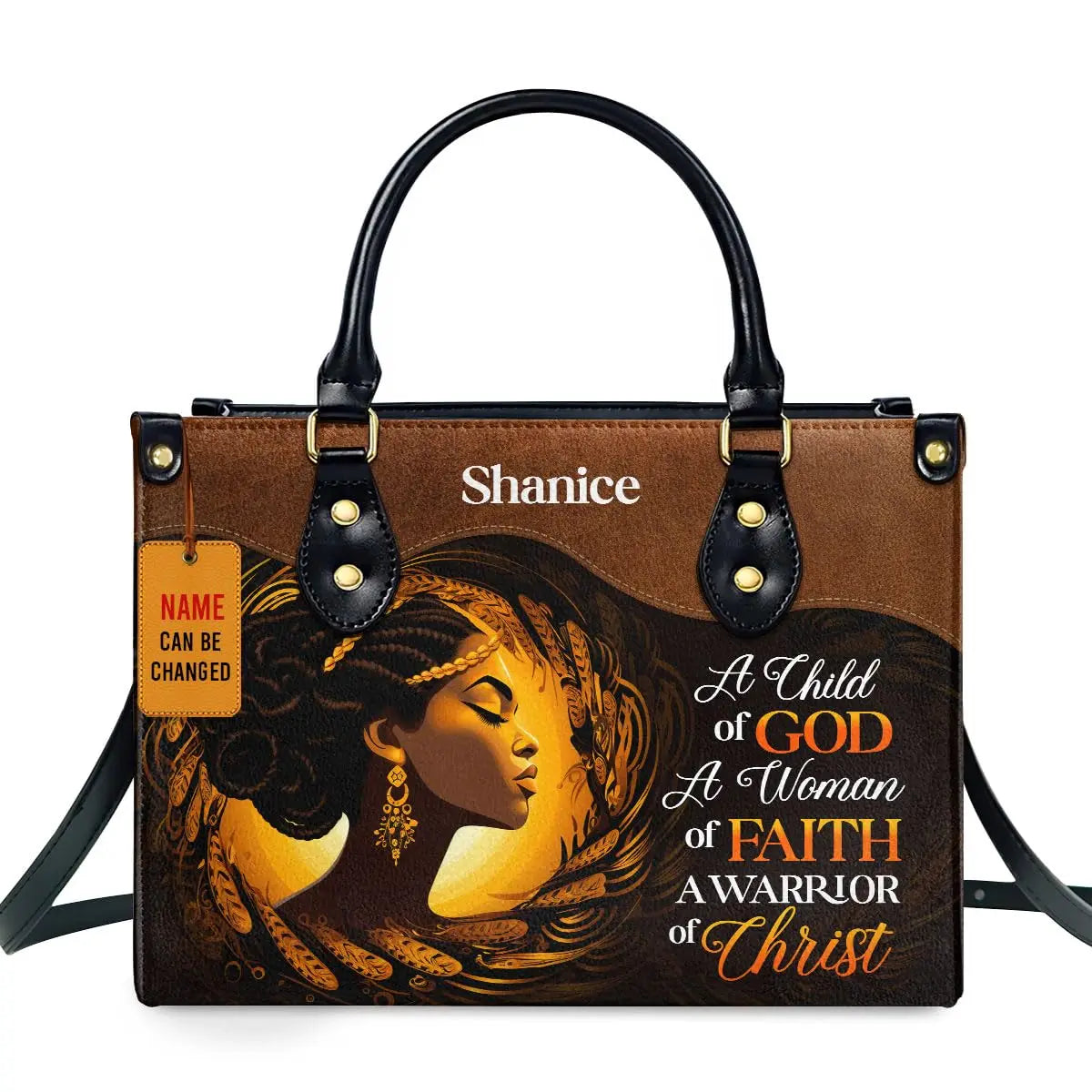 Jocelyn Montclair — Luxury African Girl Print Leather Top-Handle Tote Handbag, alternate view 7