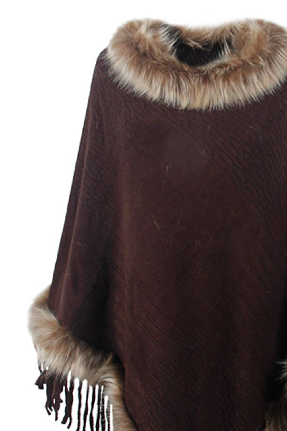 Ciel Versailles — Faux Fur Trim Fringed Poncho, alternate view 9