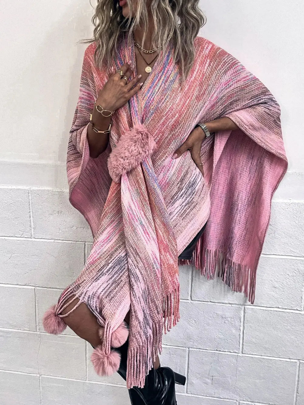 Winter Versailles — Heathered Fringe Hem Poncho, alternate view 4