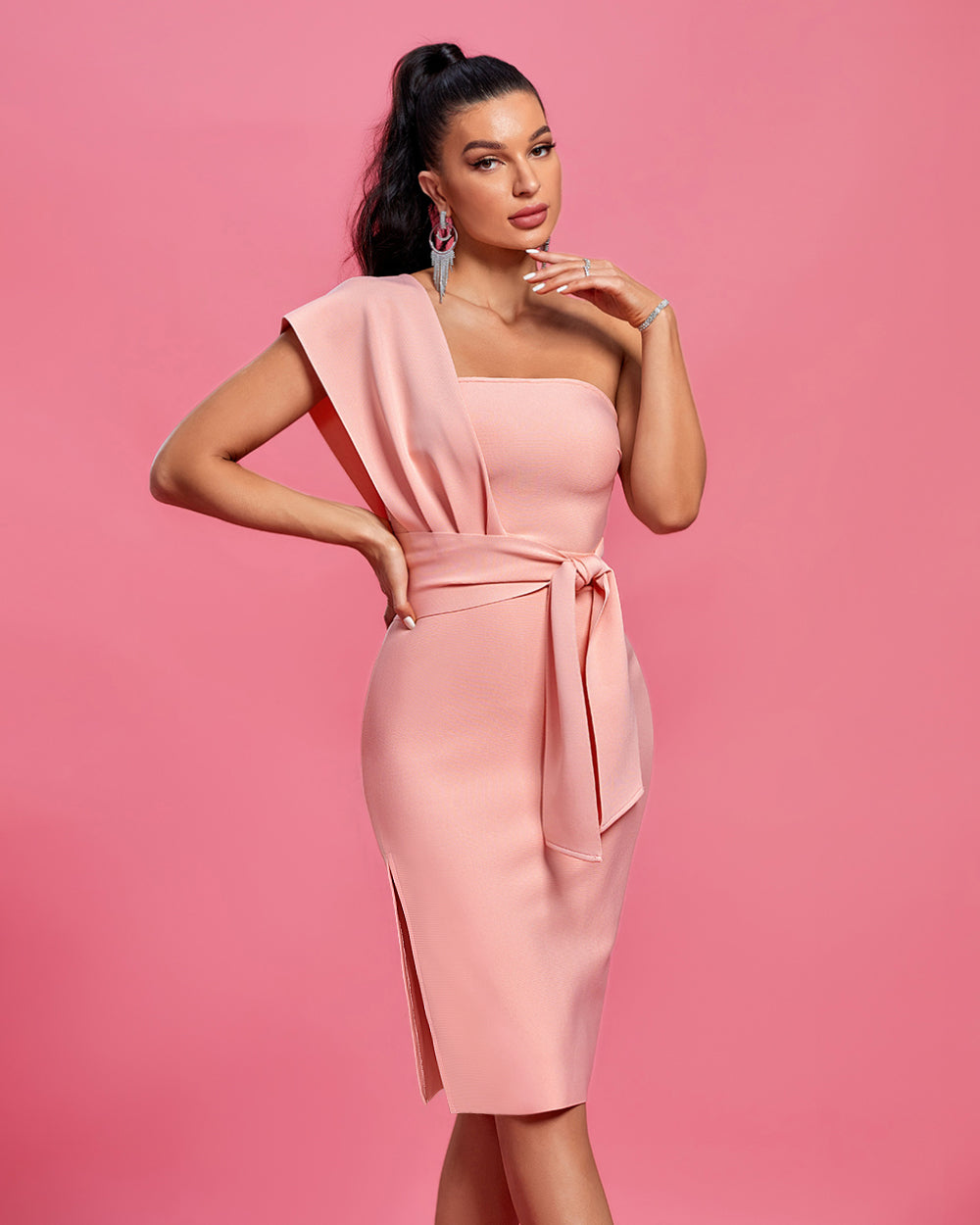 Undine Beaumont — Chic One-Shoulder Belted Bandage Dress for Your Next Party, alternate view 5