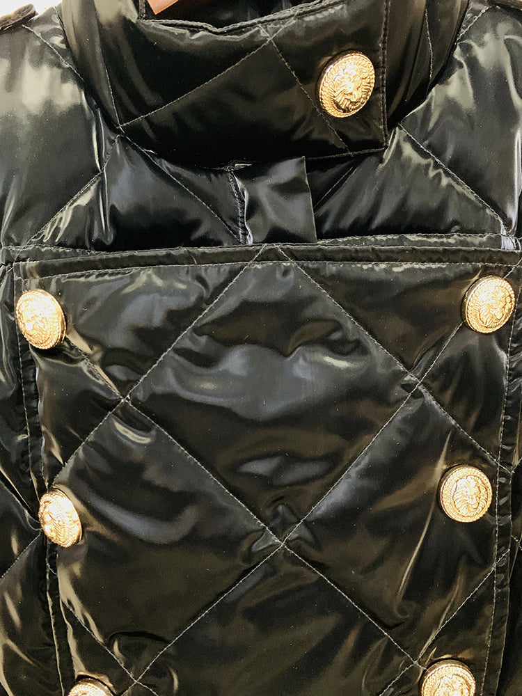 Black Gold Button Puffer Jacket