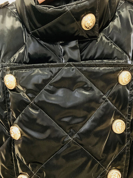 Black Gold Button Puffer Jacket
