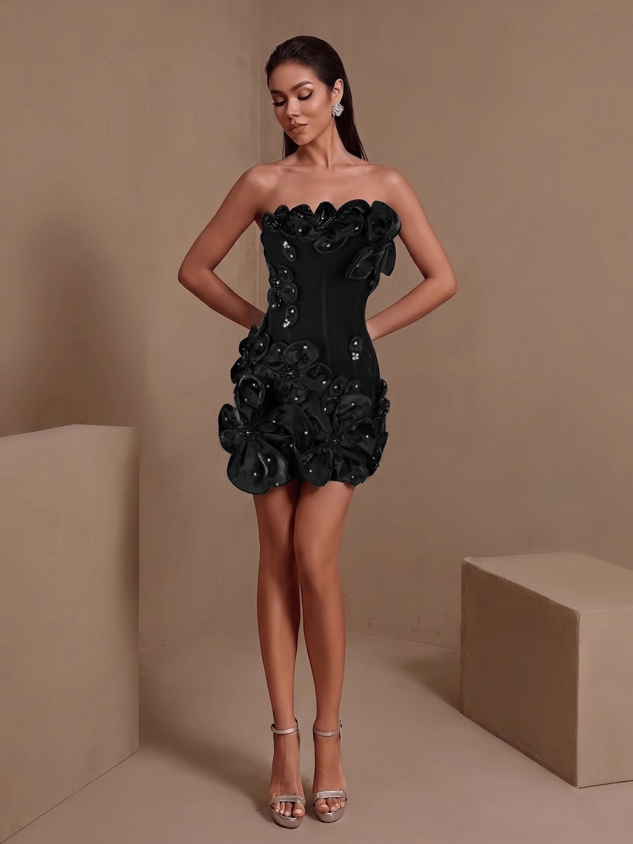 Camélia Voss — Strapless Floral Beaded Bandage Mini Dress, alternate view 6