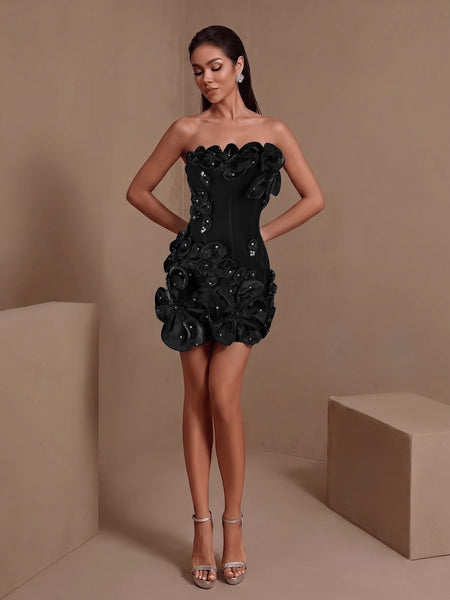 Camélia Voss — Strapless Floral Beaded Bandage Mini Dress, alternate view 6