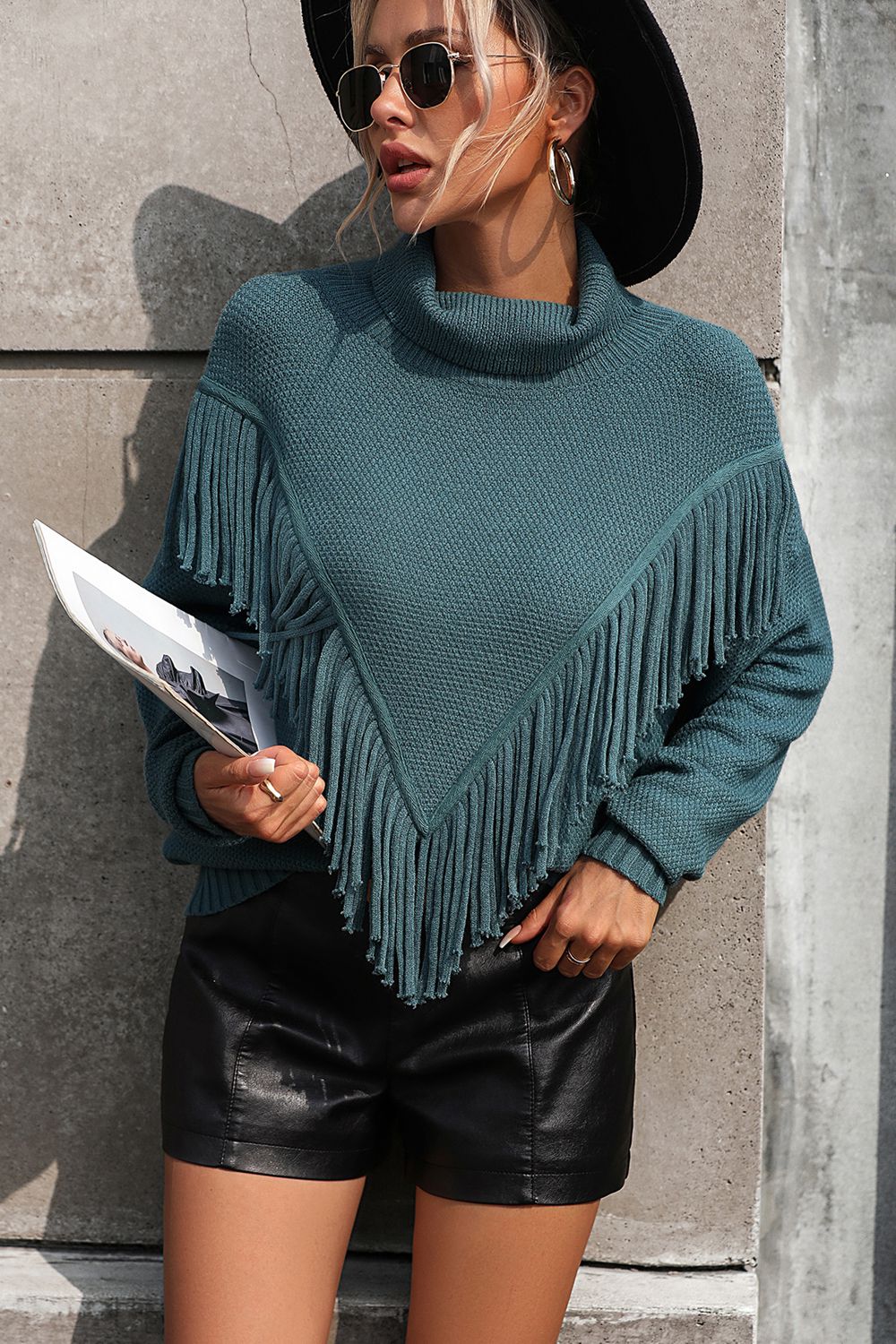 Perrin Valmont — Turtle Neck Tassel Front Long Sleeve Pullover Sweater, alternate view 3