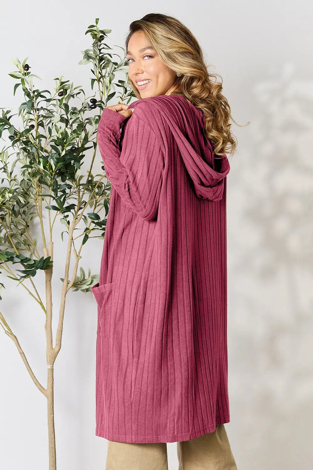 Paris Valmont — Basic Bae Full Size Hooded Sweater Cardigan, alternate view 30