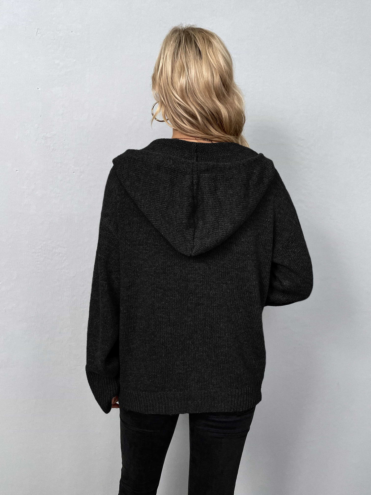 Onyx Valmont — Button-Down Long Sleeve Hooded Sweater, alternate view 9