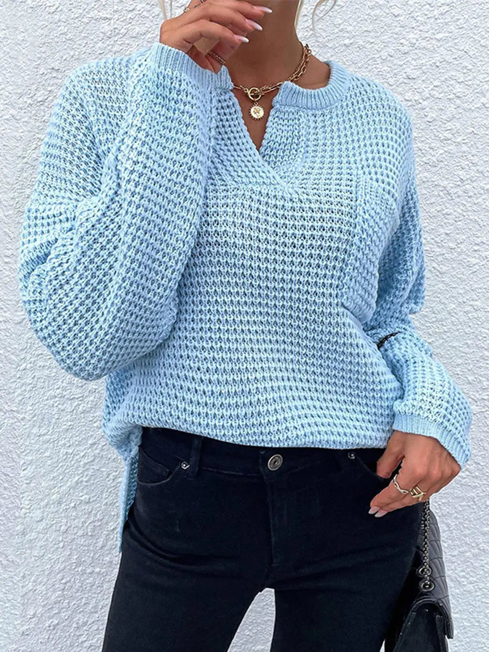 Indigo Rousseau — Notched Long Sleeve Sweater, alternate view 16