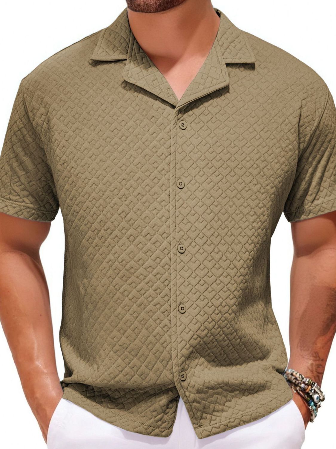 Cassian — Men's Plus Size Button Down Short Sleeve Shirt, alternate view 2