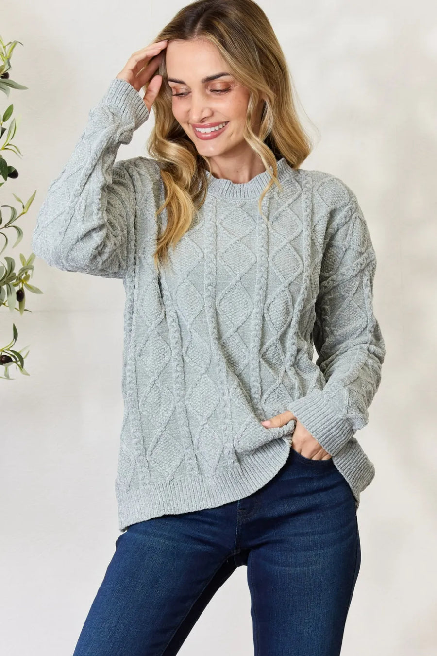 Cove Moreau — BiBi Cable Knit Round Neck Sweater, alternate view 2