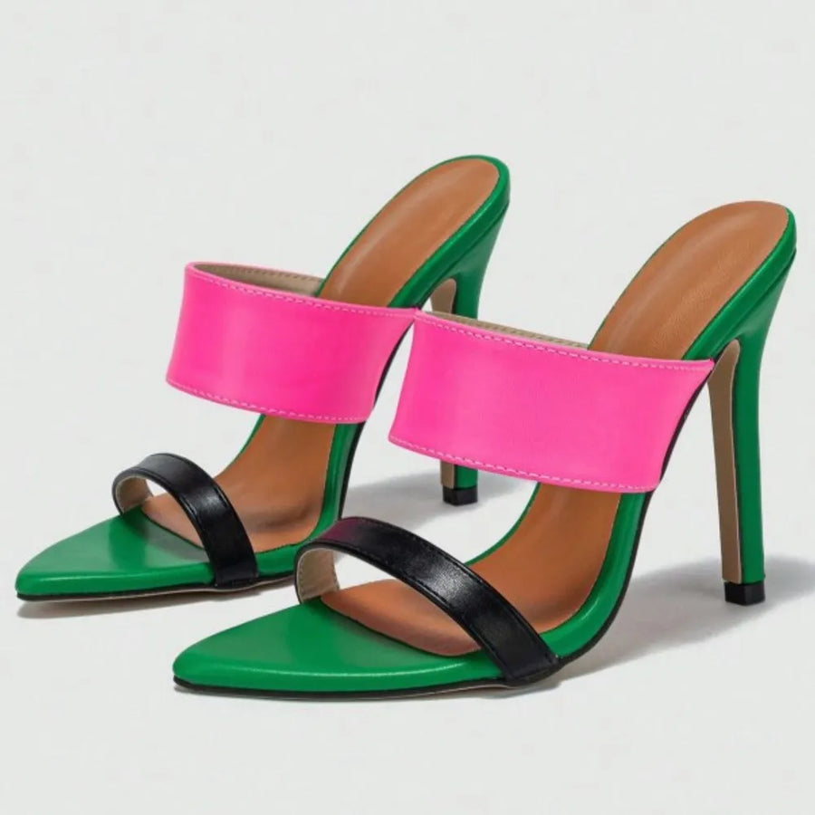Lake Allegra — Contrast Open Toe Stiletto Sandals Green Fashion Footwear
